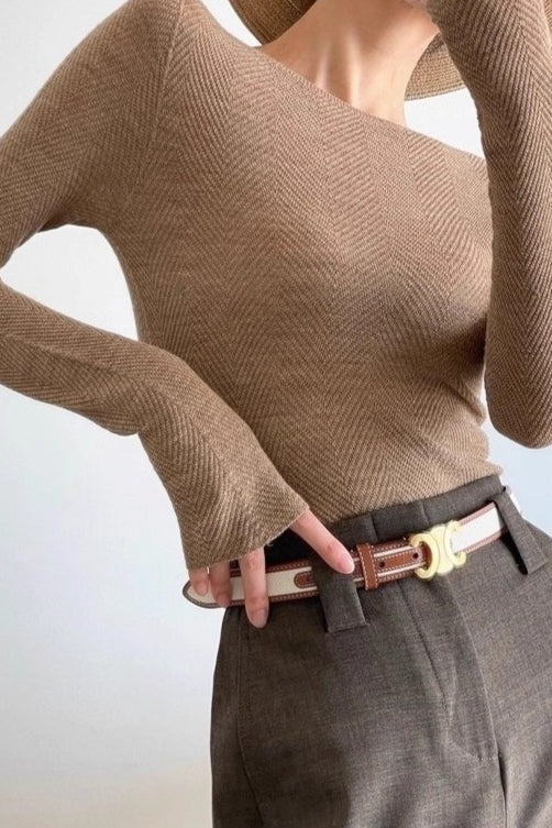 Fine Gauge Wool Ripple Stitch Knit Top