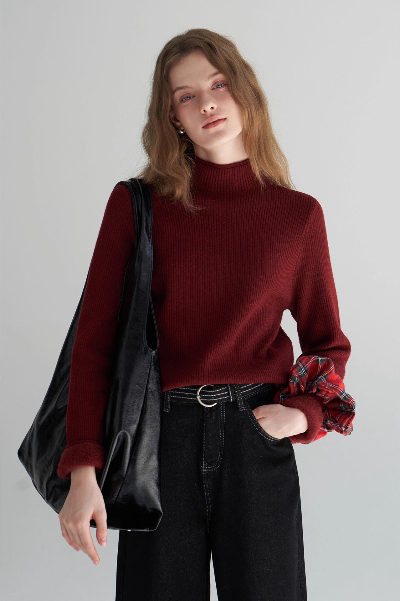 Thermal Mock Neck Solid Knit Top